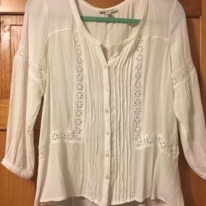 American Eagle White Blouse Medium Boho